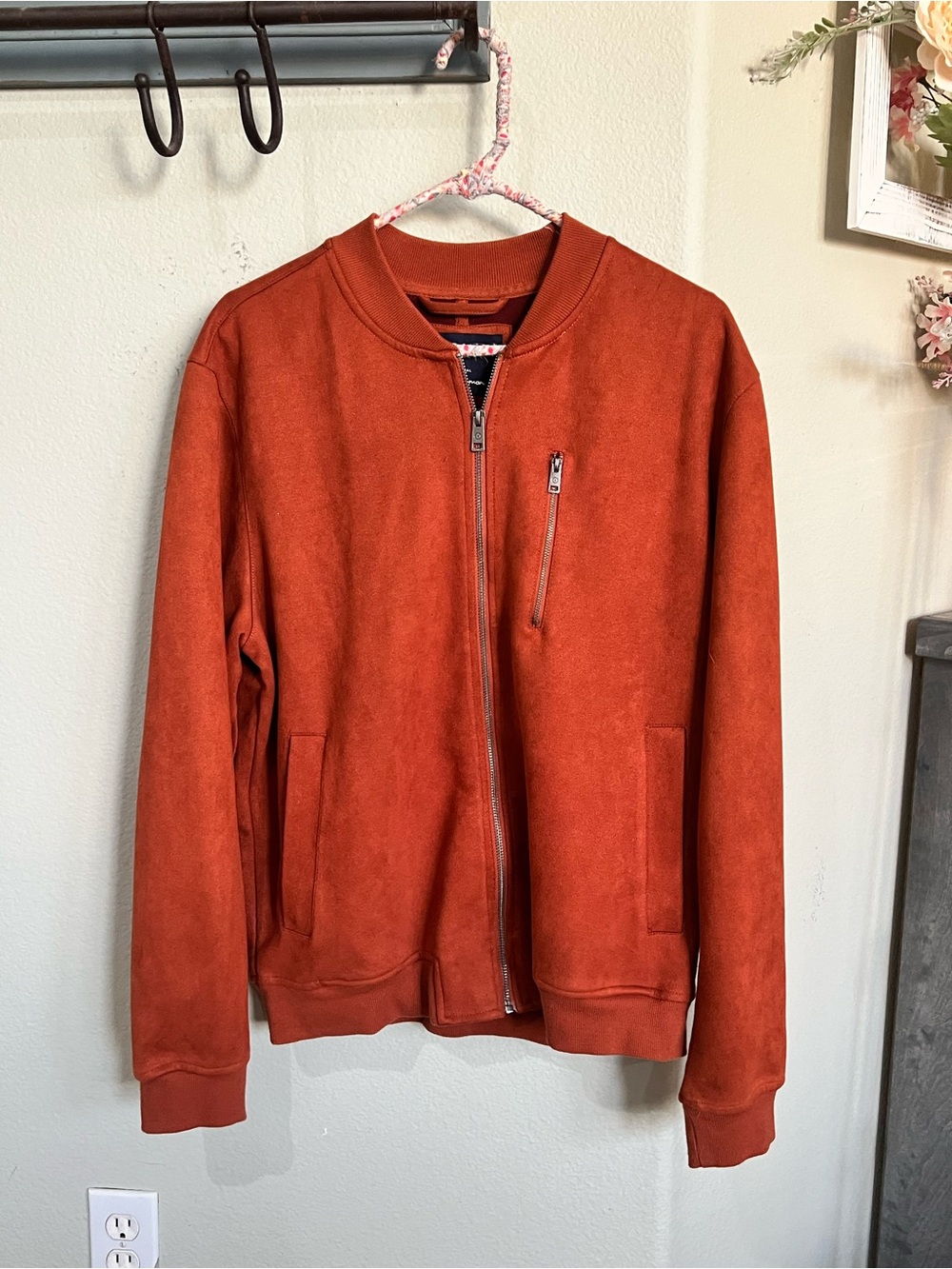 Ben Sherman Men's Rust Zip-Up Bomber Sweater Jacket